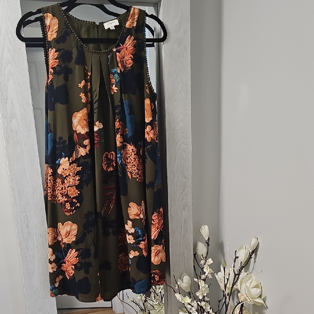 Umgee Floral Mini Dress in Olive and Coral